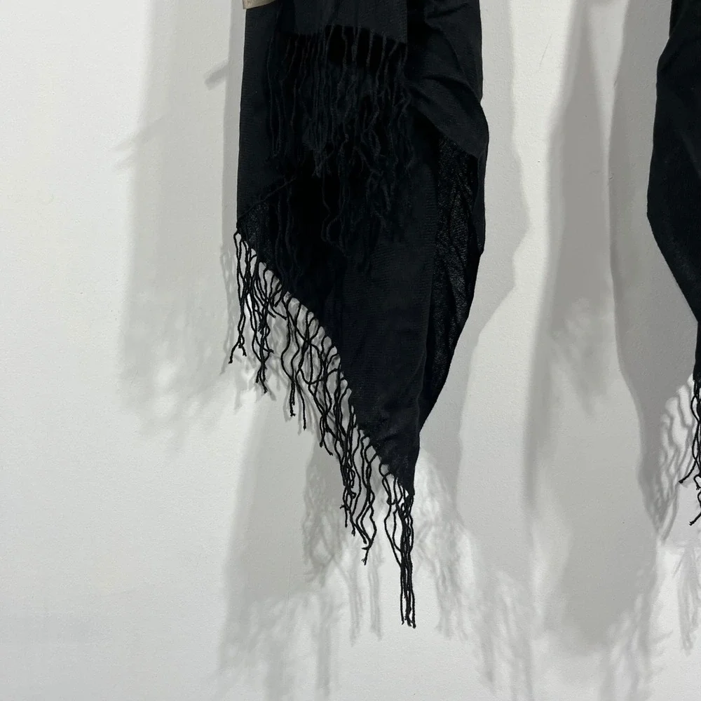 Nordstrom Quiet Luxury Cashmere Scarf Black Fringe Trim Wrap Shawl Old Money